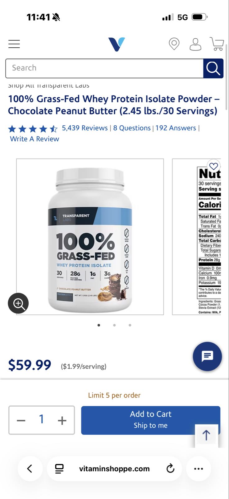 100% Grass Fed Whey Protein Isolate - Chocolate peanut butter