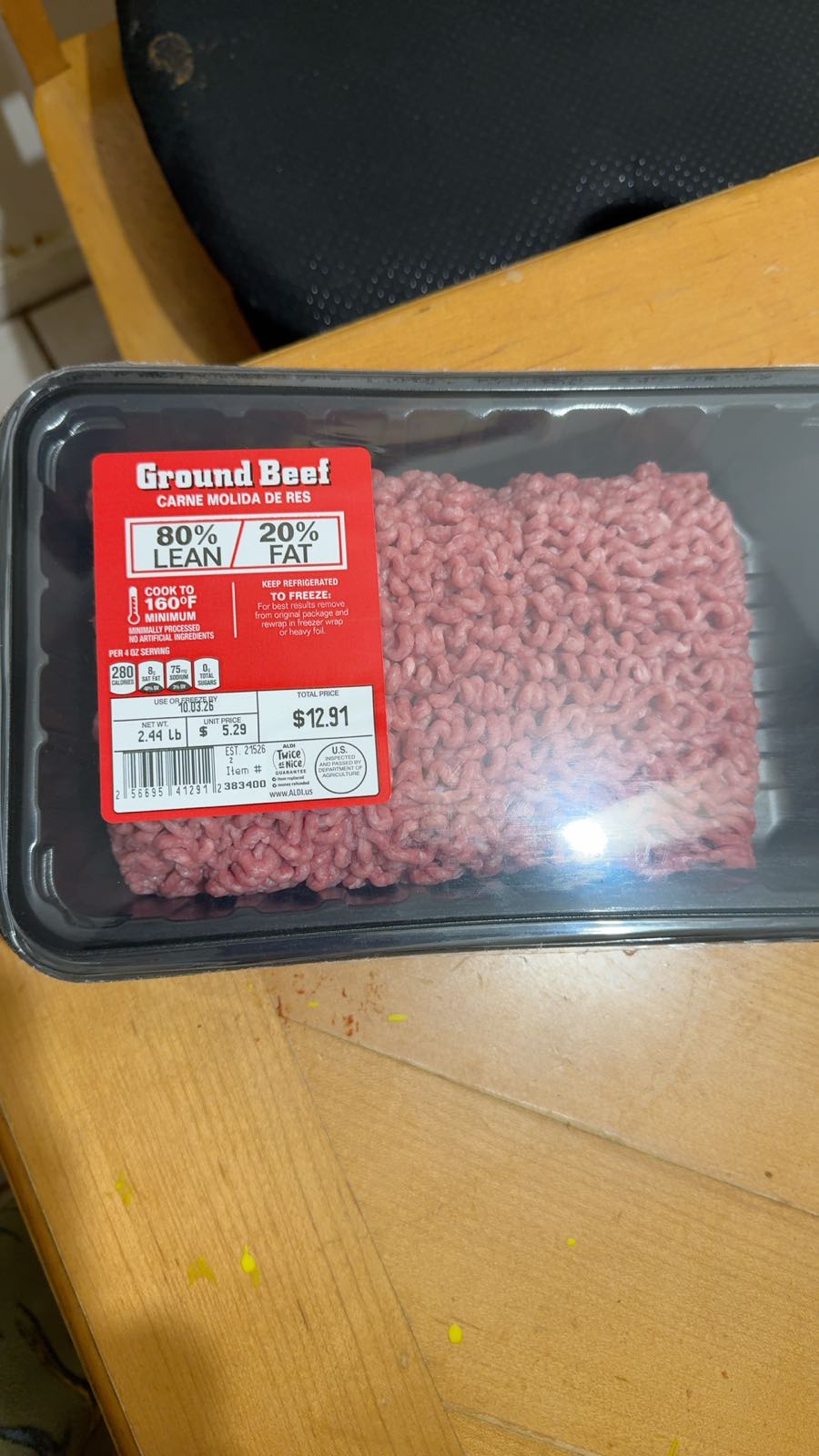 93% lean / 7% fat ground beef