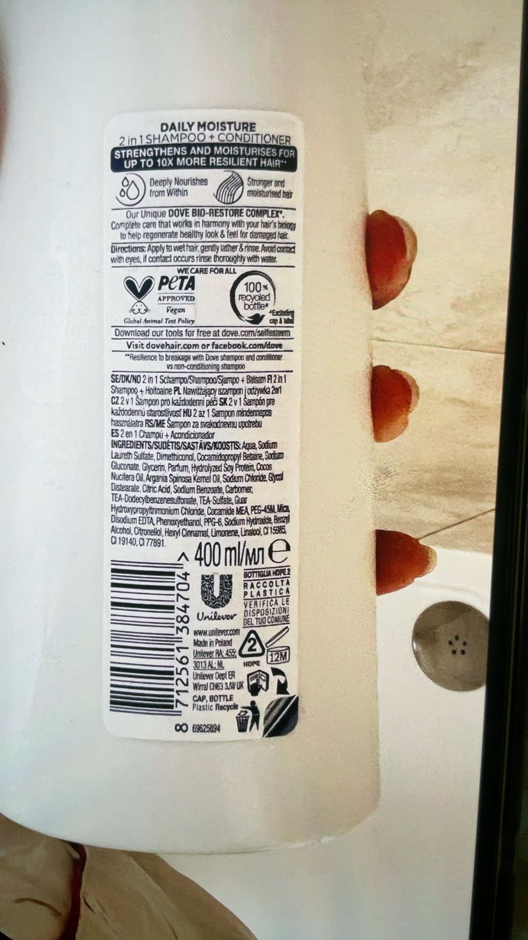 Dove Daily Moisture 2 In 1 Shampoo And Conditioner 250 Ml